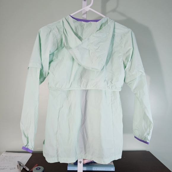 Girls Comlumbia Athena Windbreaker Long Jacket Sea Ice Green Purple Youth Medium - Picture 4 of 7